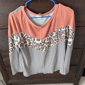 Lovely Melody Rust and Leopard Long Sleeve Top